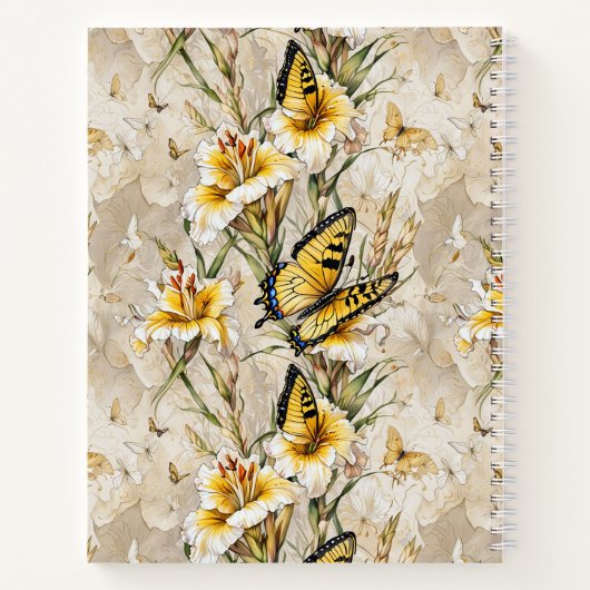 Witte Gladiolen en Swallowtails Hardcover Notitieboek (Achterkant)