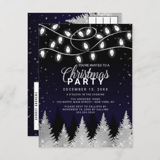 Witte glimlach Glitter Treezels Kerstfeest Uitnodiging Briefkaart (Voorkant / Achterkant)