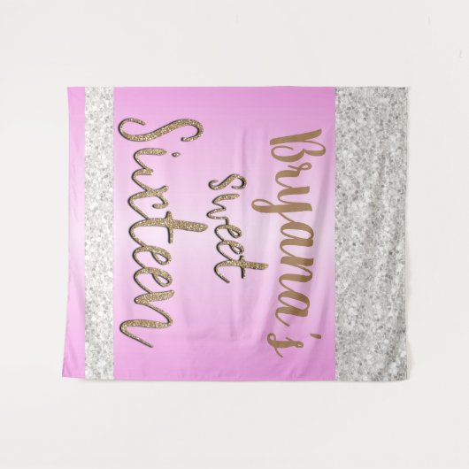 Witte glinster glitter roze feest zoete 16 achterg wandkleed (Voorkant (horizontaal))