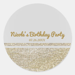 Witte & glinsterende gouden glam chic feestfavorie ronde sticker