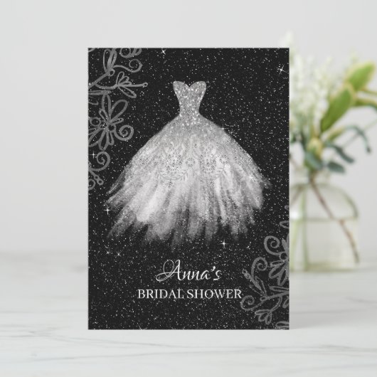 *~* Witte Glitter Bruidsjurk Bruidsjurk Shower Kaart (Staand voorkant)