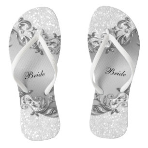 Witte glitter en grijs Bruiloft Teenslippers