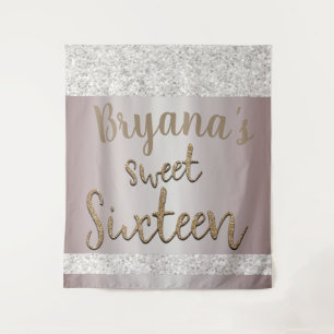 Witte Glitter Roze Blush Sweet 16 Achtergrond Wandkleed
