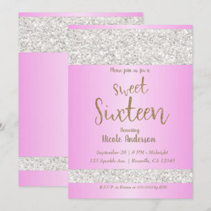Witte Glitters Schitter Roze Sweet 16 Zestien Fees Kaart