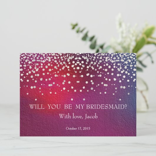 Witte Glitters Zal Je Mijn Bruidsmeisje Zijn Kaart (Staand voorkant)