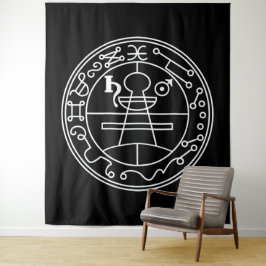 Witte Goetia Zegel van Salomo op zwart Wandkleed