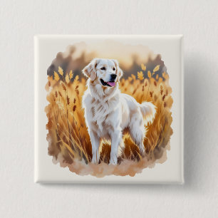 Witte Golden Retriever Hond Vierkante Button 5,1 Cm