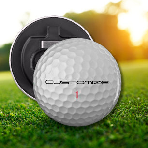 Witte Golfbal met Putjes Textuur Aangepaste Naam N Button Flesopener