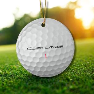 Witte Golfbal met Putjes Textuur Aangepaste Naam N Keramisch Ornament