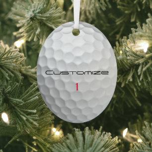 Witte Golfbal met Putjes Textuur Aangepaste Naam N Metalen Ornament