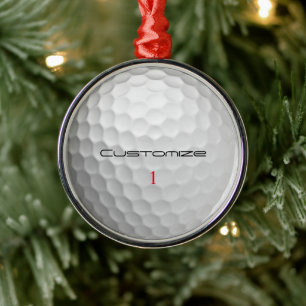 Witte Golfbal met Putjes Textuur Aangepaste Naam N Metalen Ornament