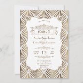 Witte Goud Art Deco Witte Gatsby 1920s Trouwen Kaart (Voorkant)