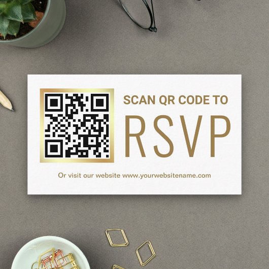 Witte goud folie QR-code RSVP trouwwebsite Informatiekaartje