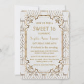 Witte Goud Great Gatsby Art Deco Sweet 16 Uitnodig Kaart (Voorkant)