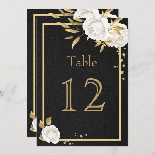 witte goudbloemen geometrisch zwart tabelnummer kaart (Voorkant / Achterkant)