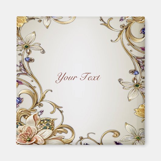 Witte Gouden Bloem Magneet (Voorkant)