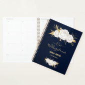 witte gouden bloem navyblauw bruiloft planner (Display)