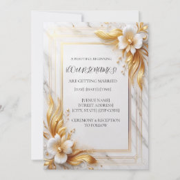 Witte Gouden Bloemen Bruiloftsinvitaties Kaart