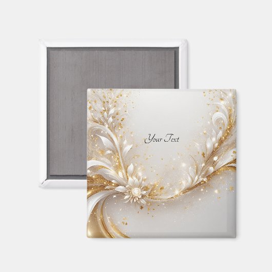 Witte Gouden Bloemensieraadmagneet Magneet (Voorkant / Achterkant)