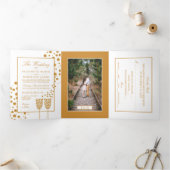 Witte & Gouden Champagne Bubbels, Bruiloft Suite Drieluik Uitnodiging (Binnen)