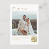 Witte Gouden Champagne Foto Trouwdetails QR Code Informatiekaartje (Voorkant)