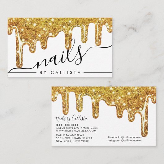 Witte Gouden Chunky Glitter Dikke Druppels Nagels Visitekaartje (Voorkant / Achterkant)