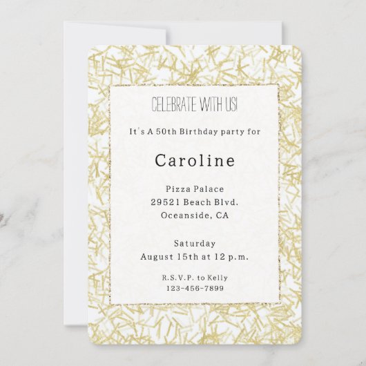 Witte Gouden Confetti 50ste Verjaardag Kaart (Voorkant)