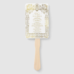 Witte Gouden Deco Chic Glam Bruiloftsprogramma Han Handwaaier