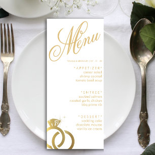 Witte & Gouden Diamanten Ring Bruiloft Receptie Menu
