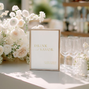 Witte & Gouden Drink & Savor Wedding Bar Teken Folie Uitnodiging