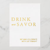Witte & Gouden Drink & Smaak Wedding Bar Teken Fol Folie Feestdagenkaart (Voorkant)