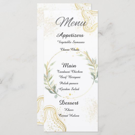 Witte, gouden en groene bloemen abstract menu (Voorkant / Achterkant)