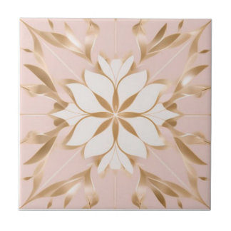 Witte, gouden en roze bloemen tegeltje