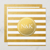 Witte & Gouden Folie Gestreepte Huwelijksuitnodigi Kaart (Voorkant / Achterkant)