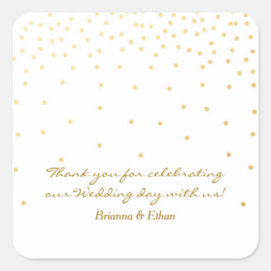 Witte & Gouden Folie Stippen Modern Wedding Sticke Vierkante Sticker