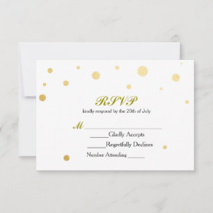 Witte & Gouden Folie Stippen RSVP Trouwkaart Kaartje