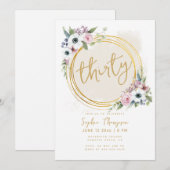 Witte Gouden Geometrische Anemone Rozen 30e Verjaa Kaart (Voorkant / Achterkant)