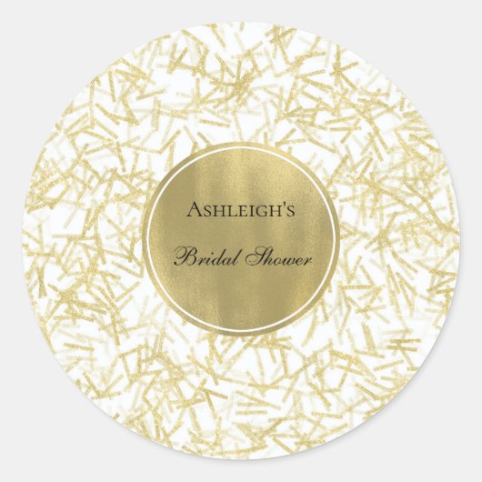 Witte Gouden Glam Confetti Bruidsdouche Ronde Sticker (Voorkant)