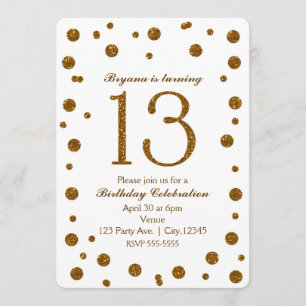 Witte & Gouden Glitter Stippen Sweet 13 Verjaardag Kaart