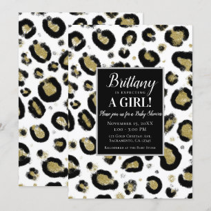 Witte Gouden Glitters & Zwarte Luipaard Baby Showe Kaart
