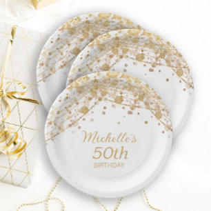 Witte gouden glitterslinger Verjaardagsfeestje Papieren Bordje