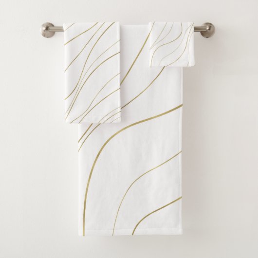 Witte & Gouden Golvende Lijnen Moderne Glam Bad Handdoek (Insitu)