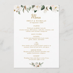 Witte & Gouden Magnolia Bloemenbruiloft Menu