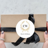 Witte gouden monogram beginletters krans ronde sticker