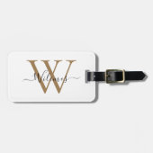 Witte Gouden Monogram Script Naam Stijlvol Bagagelabel (Voorkant horizontaal)