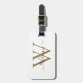 Witte Gouden Monogram Script Naam Stijlvol Bagagelabel (Voorkant verticaal)