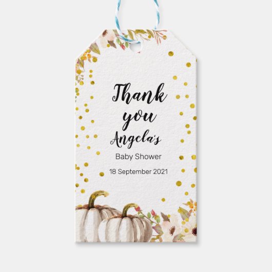 Witte & gouden pompoen Moderne bedankkaart. Cadeaulabel (Voorkant)