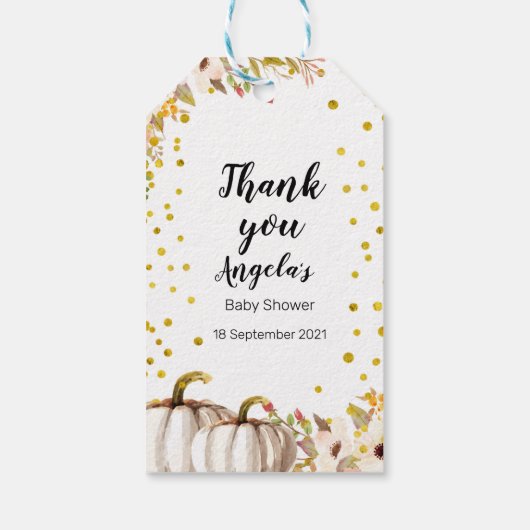 Witte & gouden pompoen Moderne bedankkaart. Cadeaulabel (Achterkant)