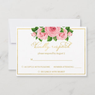 Witte gouden roze rozen huwelijksreactie RSVP kaartje
