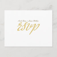 Witte & Gouden Script Huwelijk RSVP Postkaart